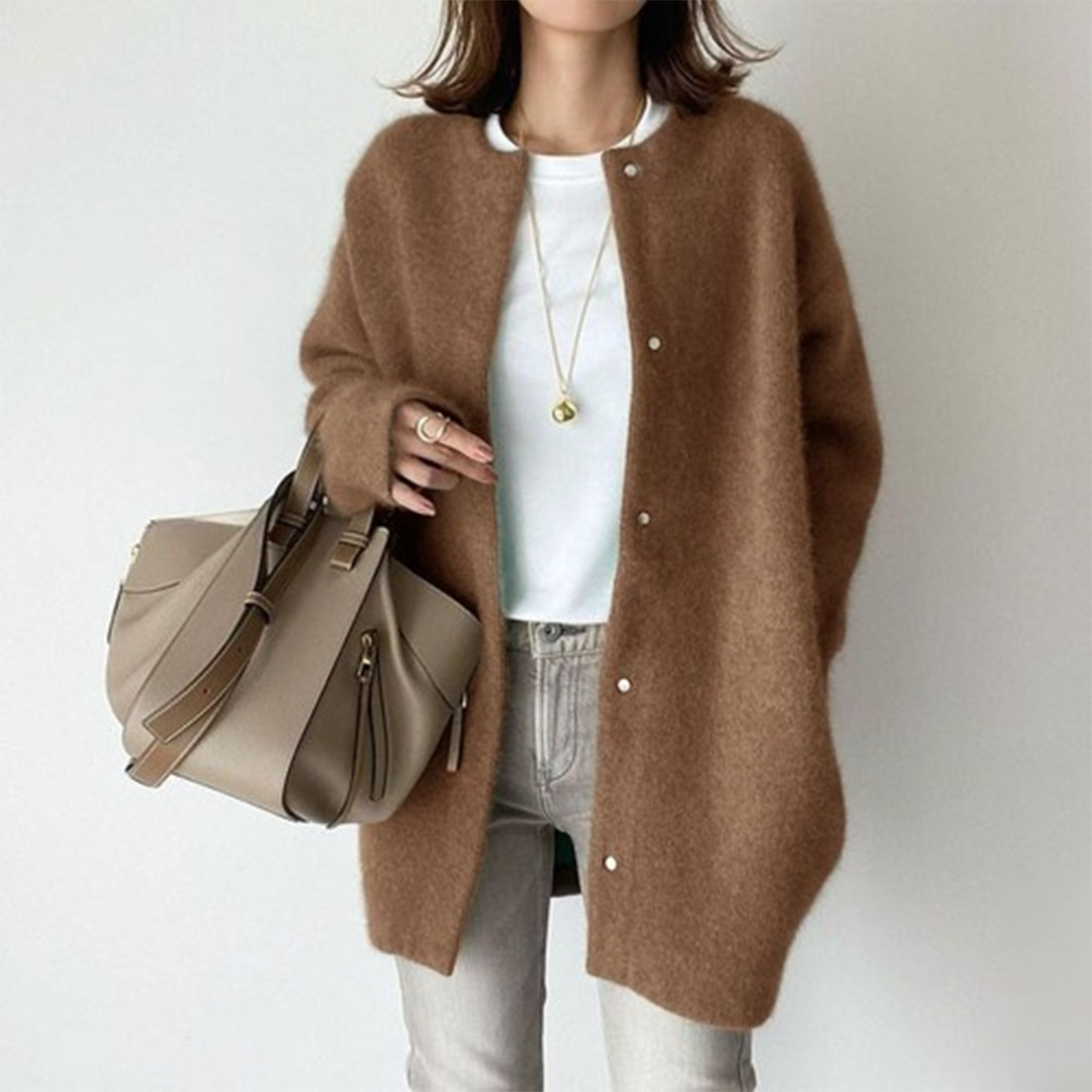 Belvenza | Cardigan-Cappotto Elegante in Lana Grigia