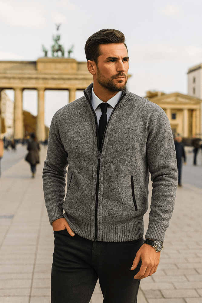 Belvenza | Maglione con Zip in Lana Grigia
