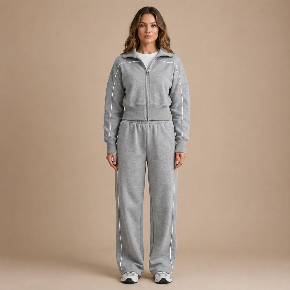 Belvenza | Set Sportivo in Cotone Grigio con Dettagli Bianchi