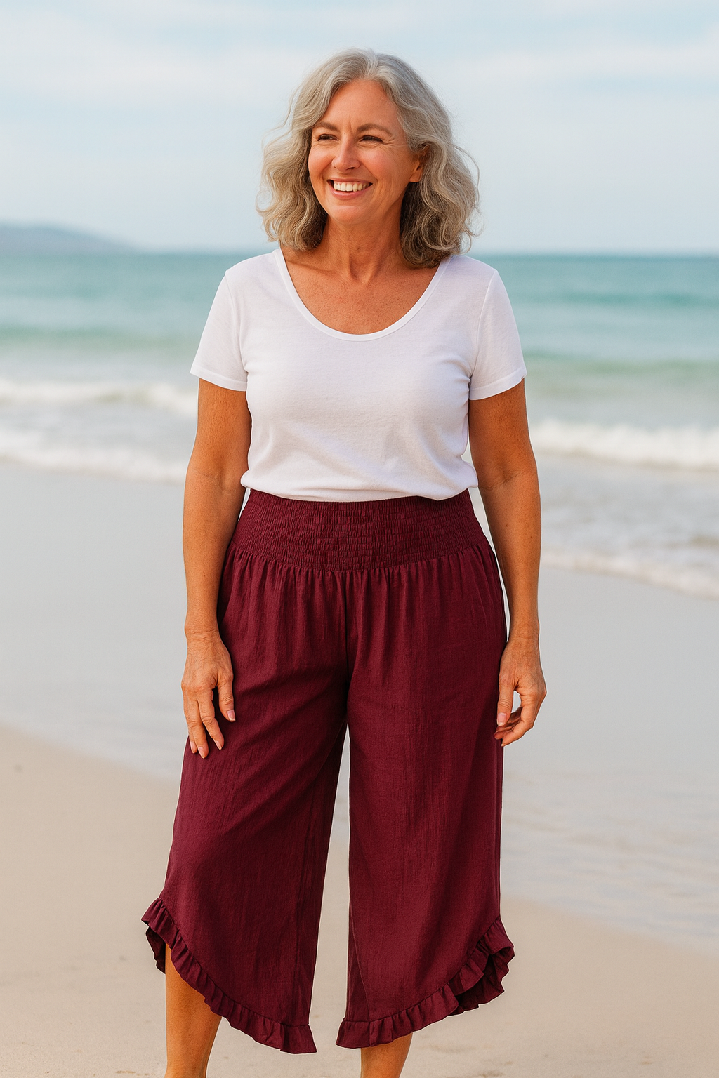 Belvenza | Pantaloni Leggeri in Cotone e Lino Beige