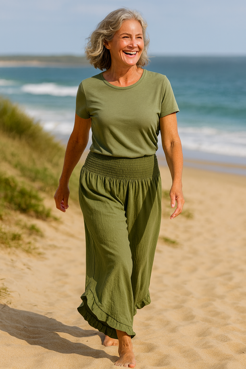 Belvenza | Pantaloni Leggeri in Cotone e Lino Beige
