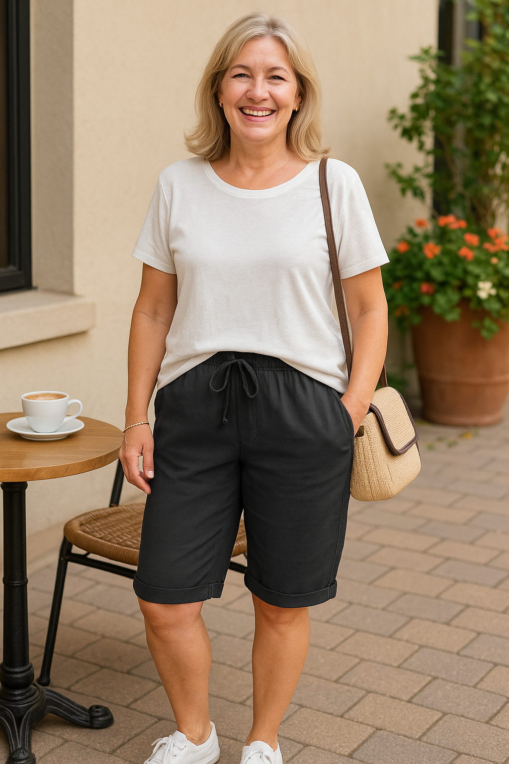 Belvenza | Pantaloni Corti in Cotone Comfort Beige