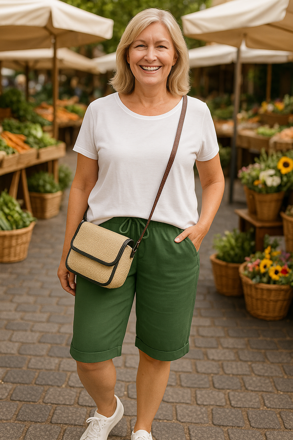 Belvenza | Pantaloni Corti in Cotone Comfort Beige