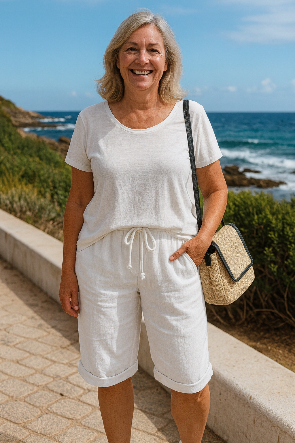 Belvenza | Pantaloni Corti in Cotone Comfort Beige