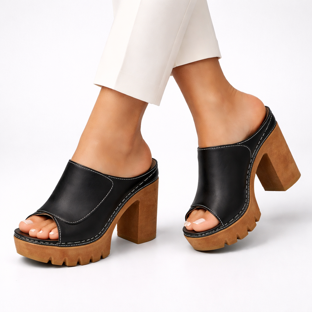 Belvenza | Scarpe con Plateau in Pelle Nera