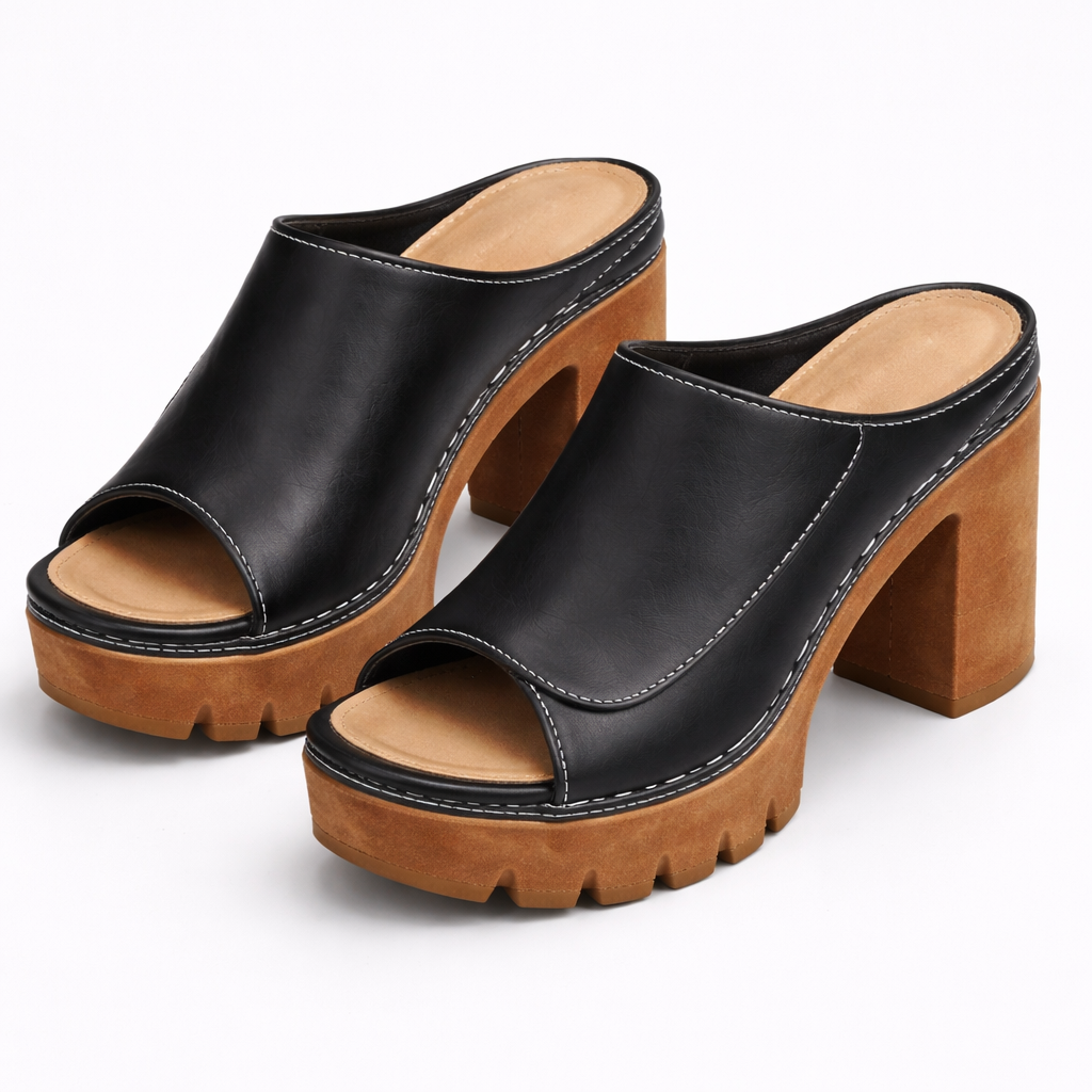 Belvenza | Scarpe con Plateau in Pelle Nera