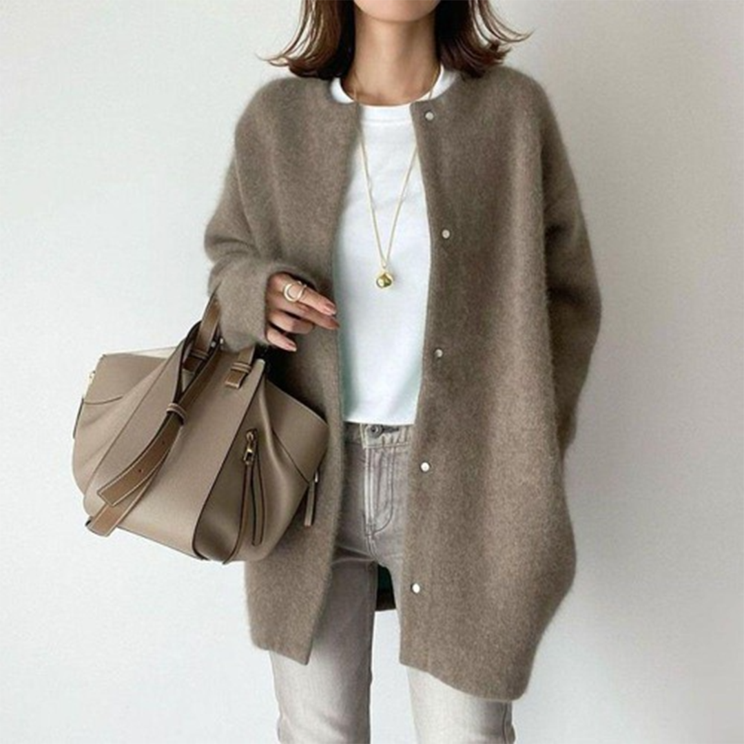 Belvenza | Cardigan-Cappotto Elegante in Lana Grigia