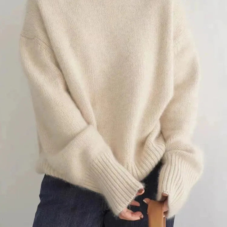 Belvenza | Maglione a Collo Alto in Colorazione Neutra