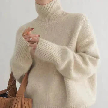 Belvenza | Maglione a Collo Alto in Colorazione Neutra