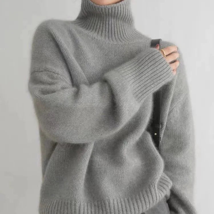 Belvenza | Maglione a Collo Alto in Colorazione Neutra