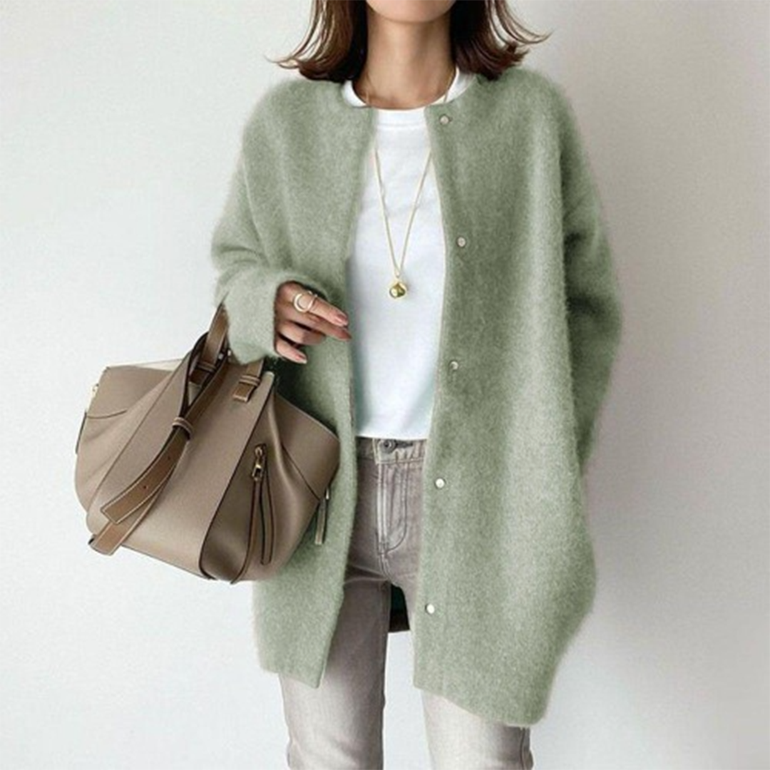 Belvenza | Cardigan-Cappotto Elegante in Lana Grigia