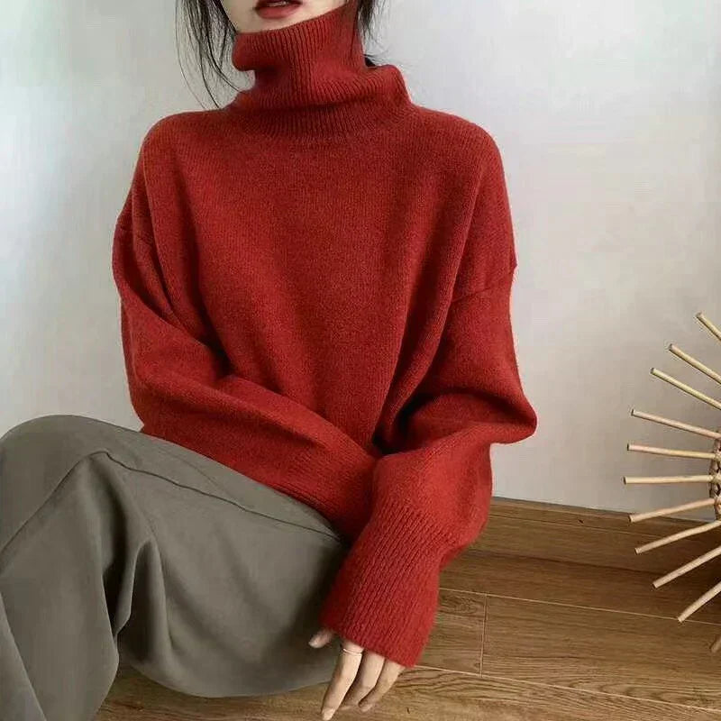 Belvenza | Maglione con Collo Alto in Cotone Grigio
