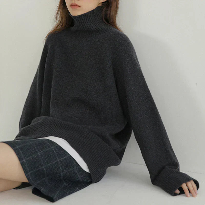 Belvenza | Maglione con Collo Alto in Cotone Grigio