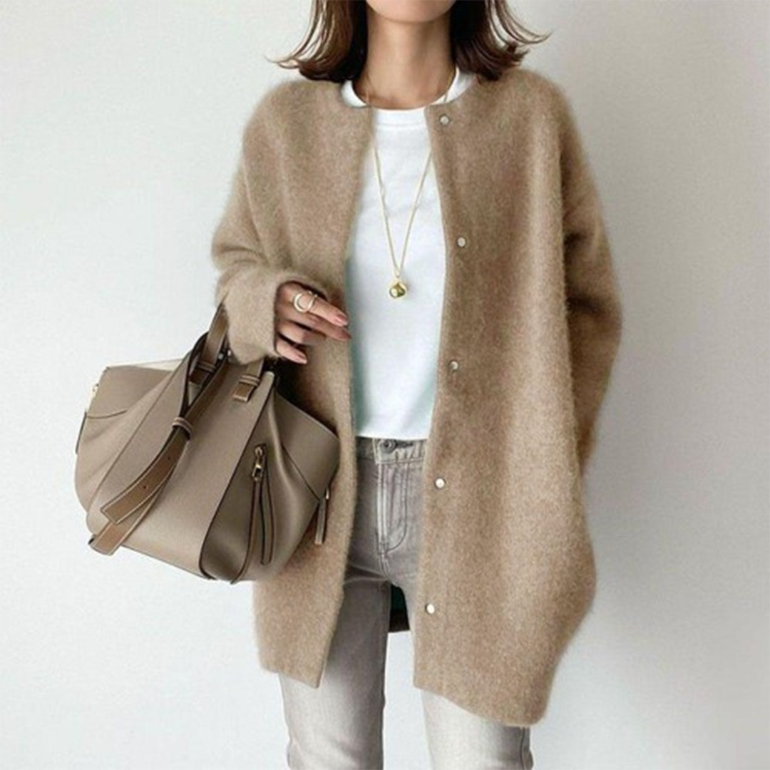 Belvenza | Cardigan-Cappotto Elegante in Lana Grigia