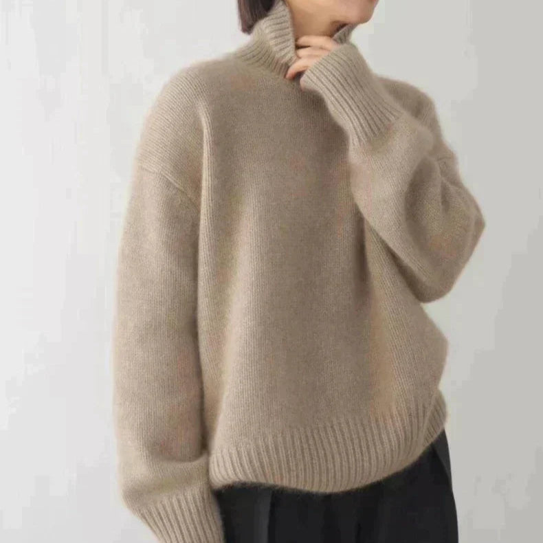 Belvenza | Maglione a Collo Alto in Colorazione Neutra