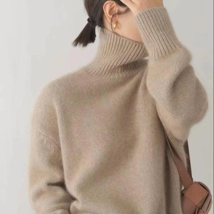 Belvenza | Maglione a Collo Alto in Colorazione Neutra