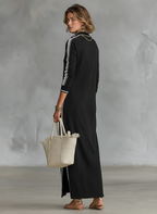 Belvenza | Abito Maxidress in Felpa Grigia con Collo a Bottone