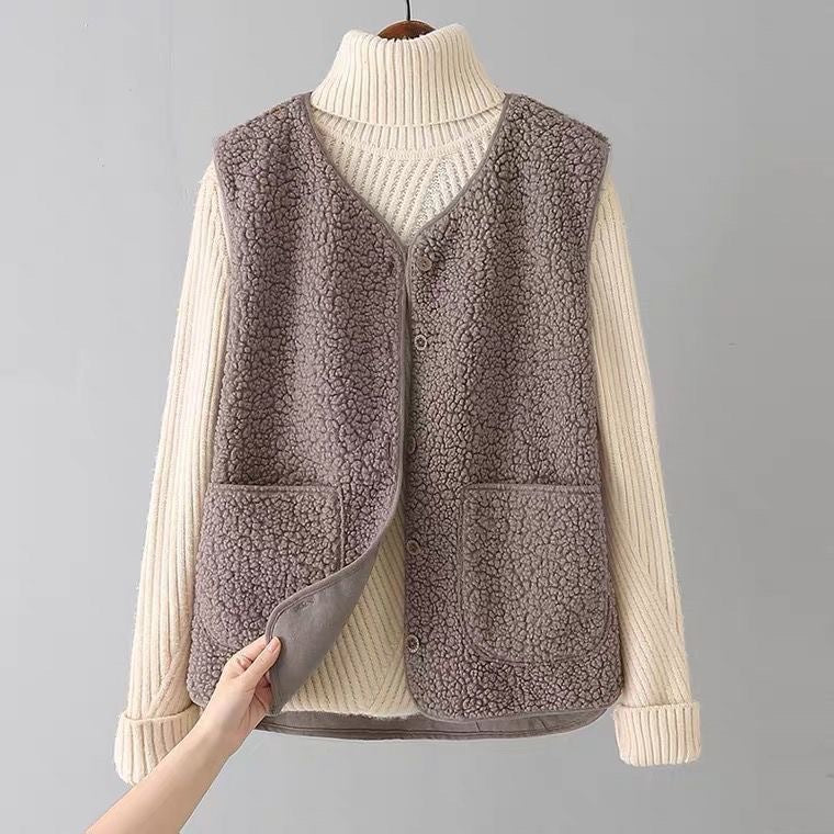 Belvenza | Cardigan Senza Maniche Morbido in Colore Neutro