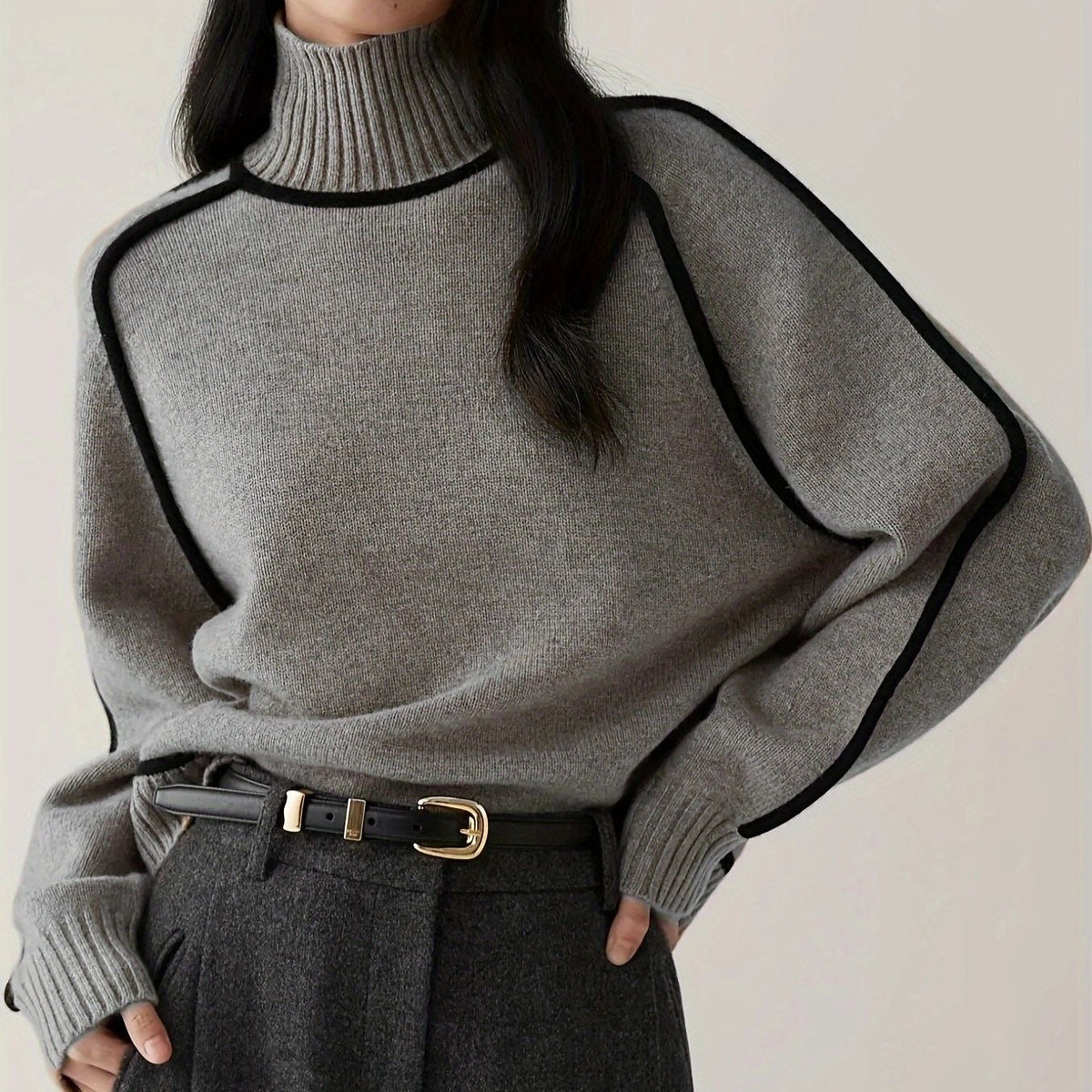 Belvenza | Maglione a Collo Alto in Cashmere Beige