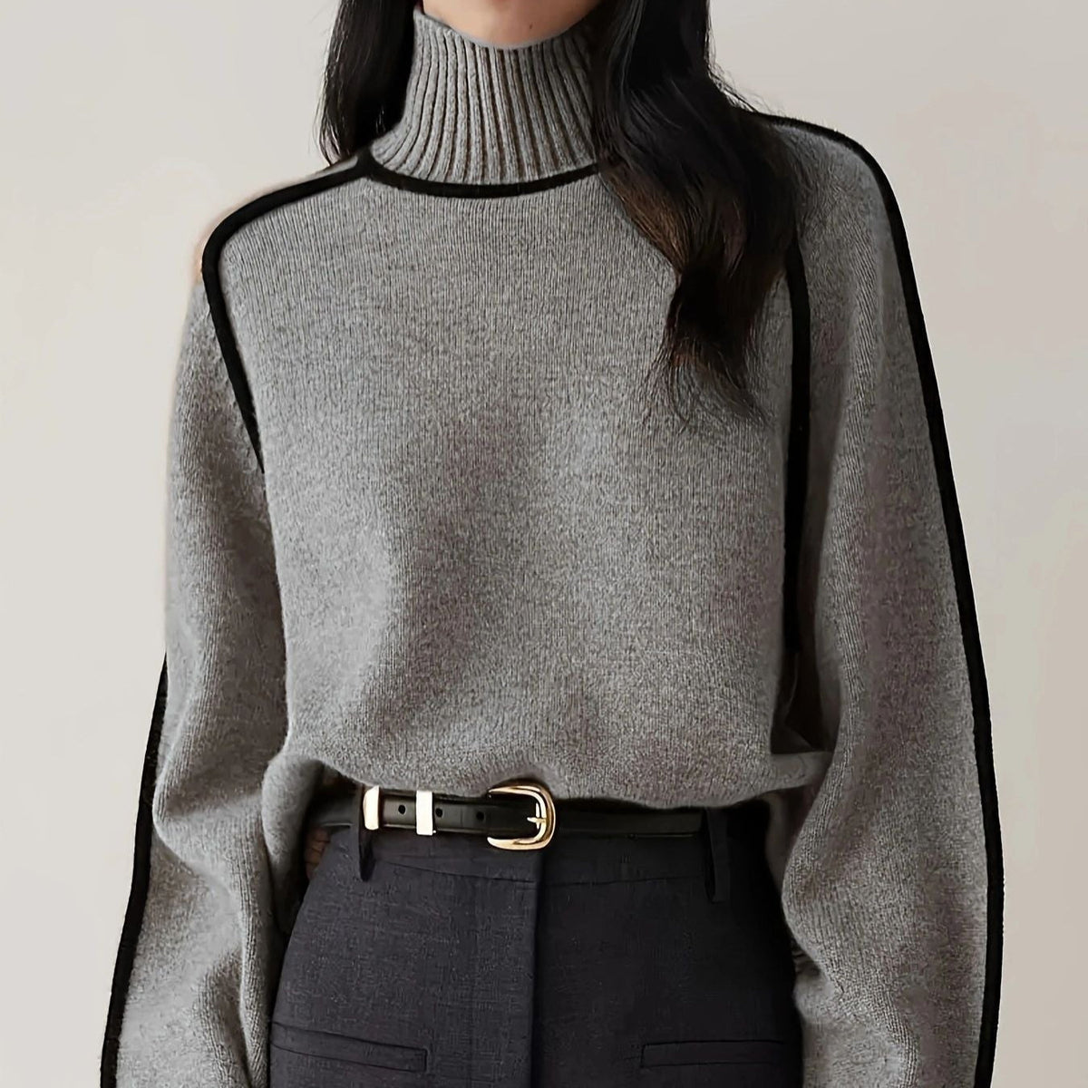 Belvenza | Maglione a Collo Alto in Cashmere Beige