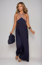 Belvenza | Vestito con Scollo Incrociato in Blu