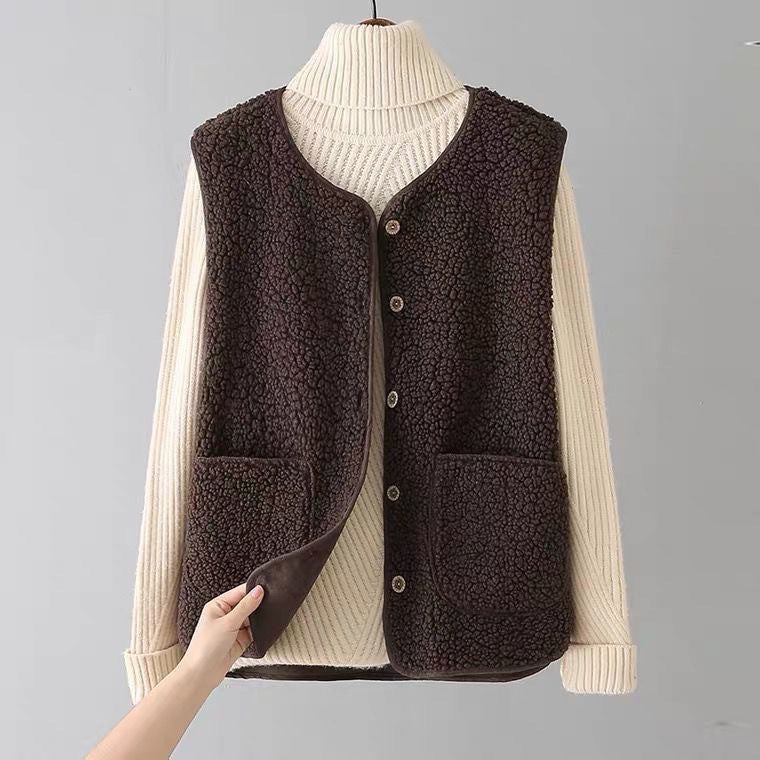 Belvenza | Cardigan Senza Maniche Morbido in Colore Neutro