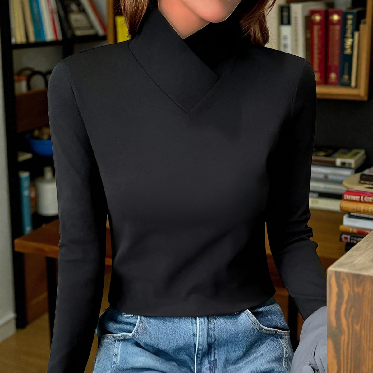 Belvenza | Maglione Elegante con Collo Alto in Grigio