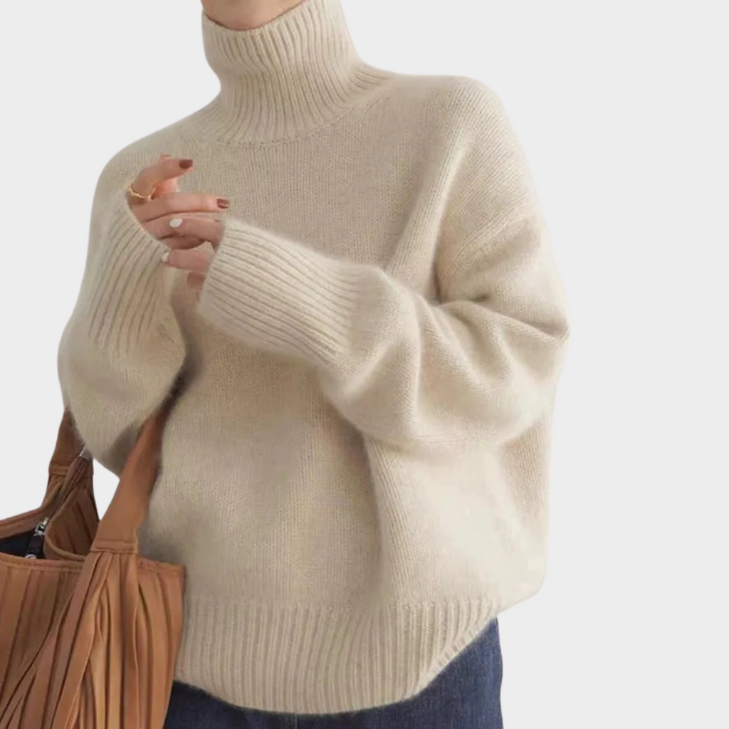 Belvenza | Maglione Morbido con Collo Alto Grigio
