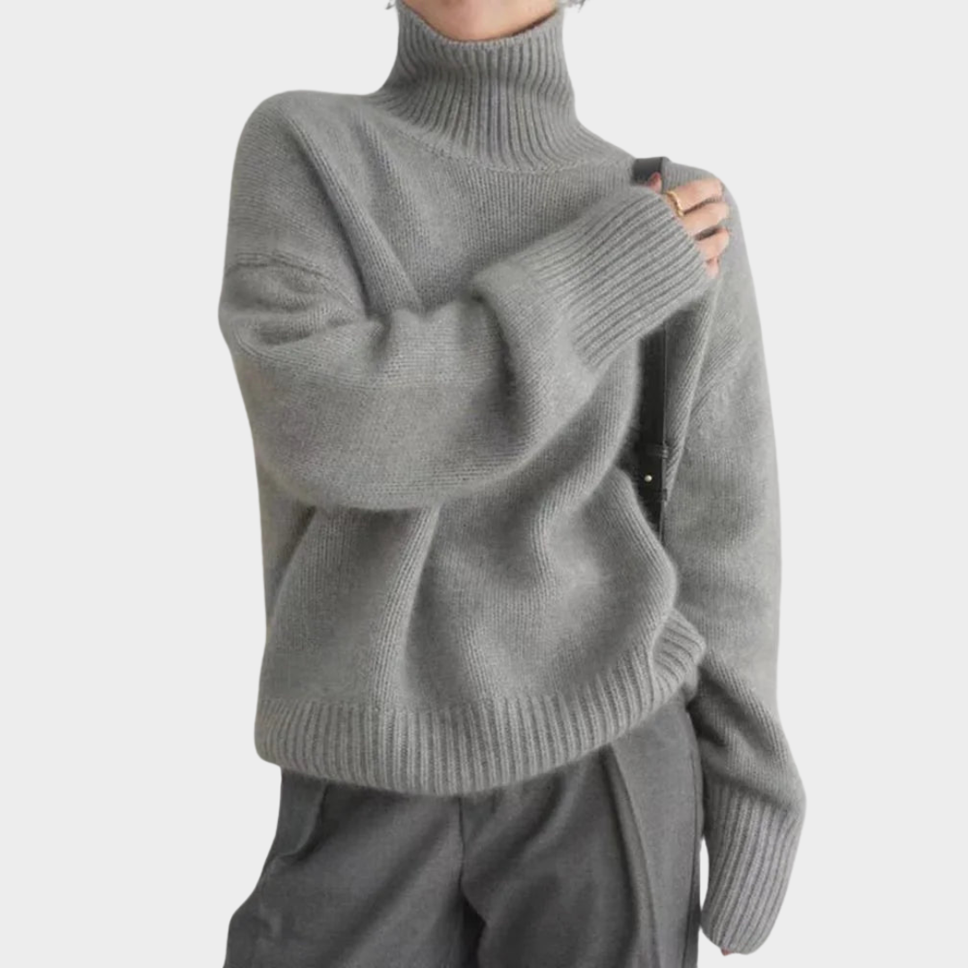 Belvenza | Maglione Morbido con Collo Alto Grigio
