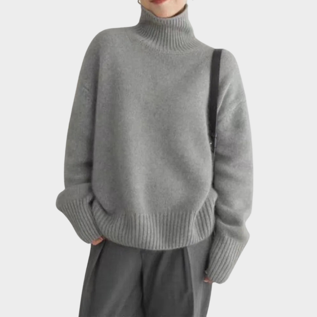 Belvenza | Maglione Morbido con Collo Alto Grigio