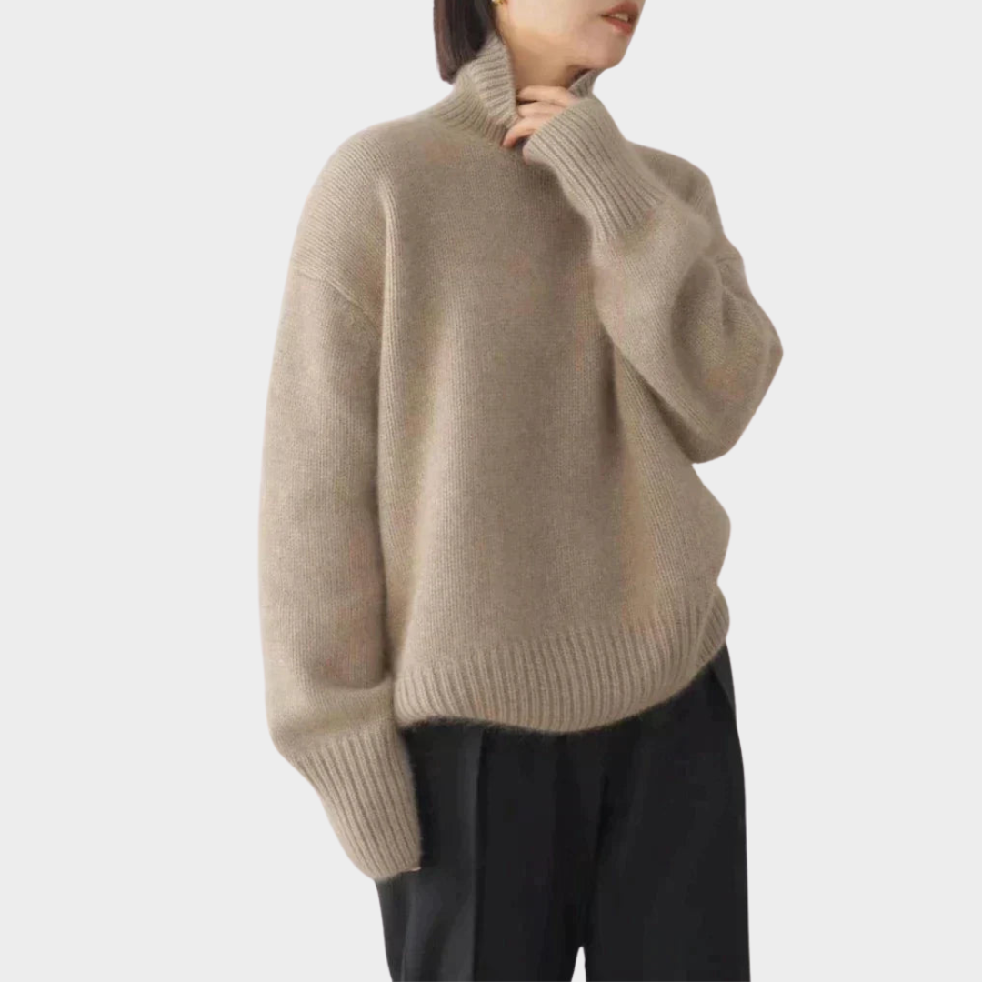Belvenza | Maglione Morbido con Collo Alto Grigio
