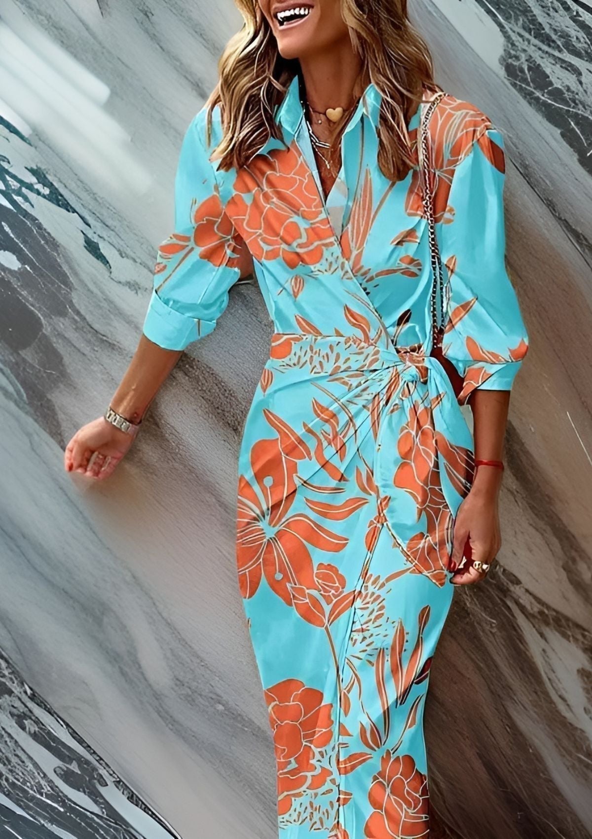 Belvenza | Abito Camicia Scollo a V Elegante