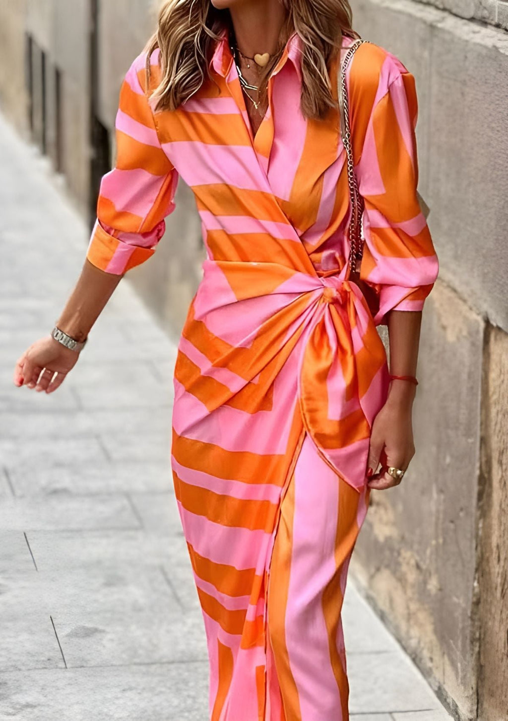 Belvenza | Abito Camicia Scollo a V Elegante