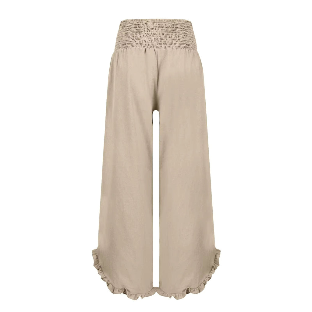 Belvenza | Pantaloni Leggeri in Cotone e Lino Beige