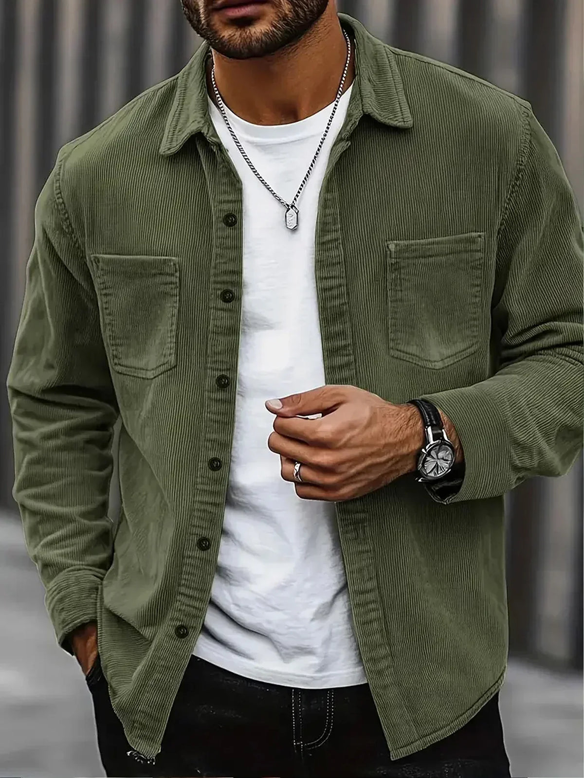 Belvenza | Camicia in Corduroy Verde per Uomo