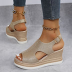 Belvenza | Sandali con Zeppa Beige Maeve