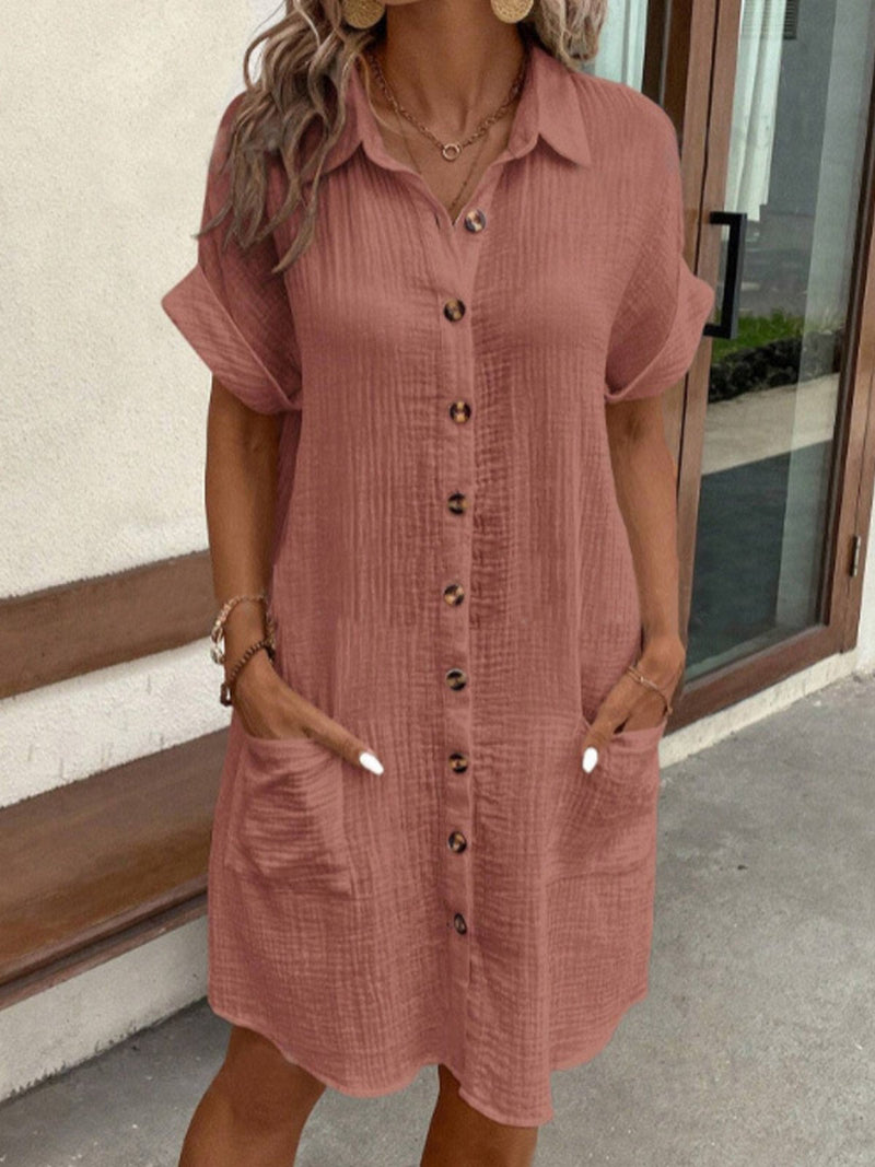 Belvenza | Abito Camicia in Cotone e Lino Bianco