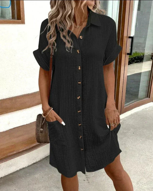 Belvenza | Abito Camicia in Cotone e Lino Bianco