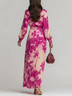 Belvenza | Abito Maxi a V con Fiori e Cintura