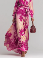 Belvenza | Abito Maxi a V con Fiori e Cintura