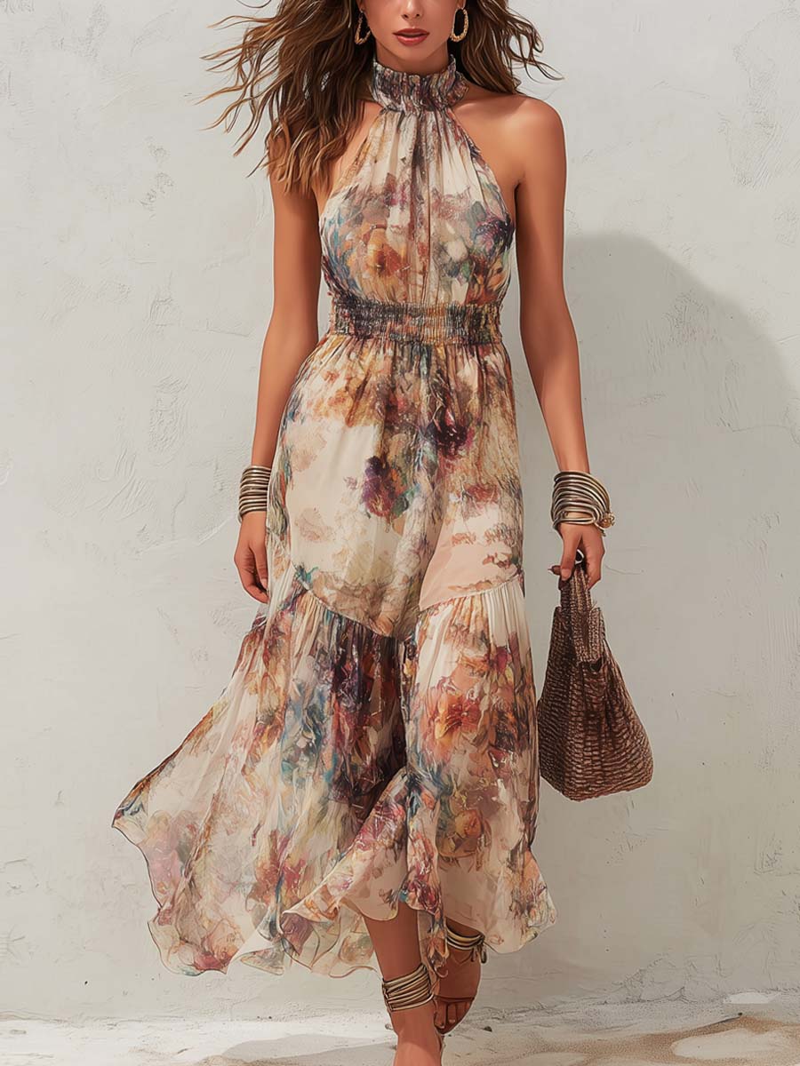Belvenza | Vestito Midi Vintage a Fiori Morbido
