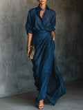 Belvenza | Camicia Elegante in Misto Blu con Gonna Lunga