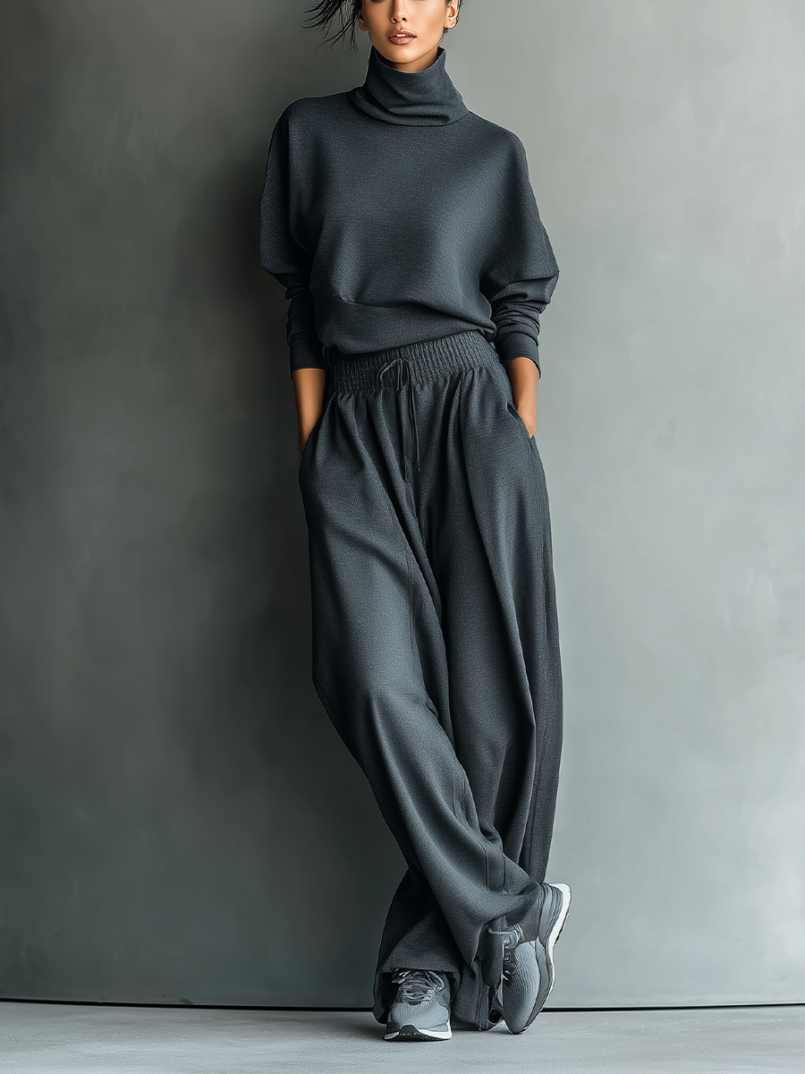 Belvenza | Set in Maglia con Collo Alto e Pantaloni Larghi
