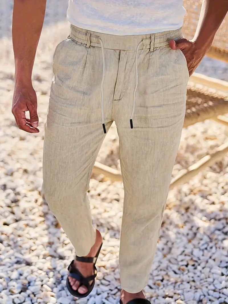 Belvenza | Pantaloni Larghi in Lino con Cordino