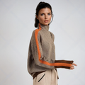 Belvenza | Maglione con Colletto Alto e Righe a Contrasto