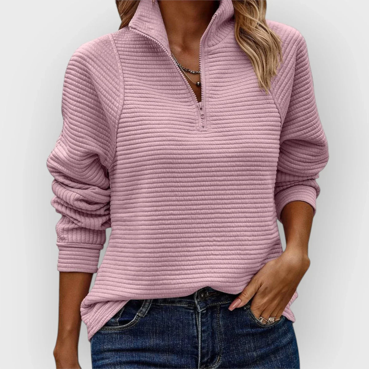 Belvenza | Pullover a Mezzo Zip in Maglia Grigia
