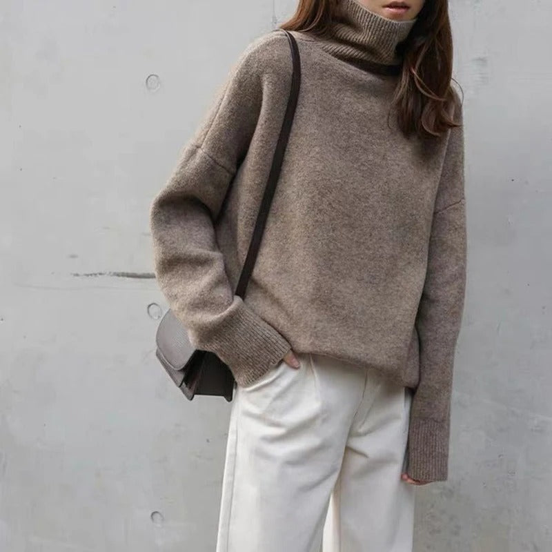 Belvenza | Maglione con Collo Alto in Cotone Grigio