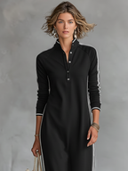 Belvenza | Abito Maxidress in Felpa Grigia con Collo a Bottone