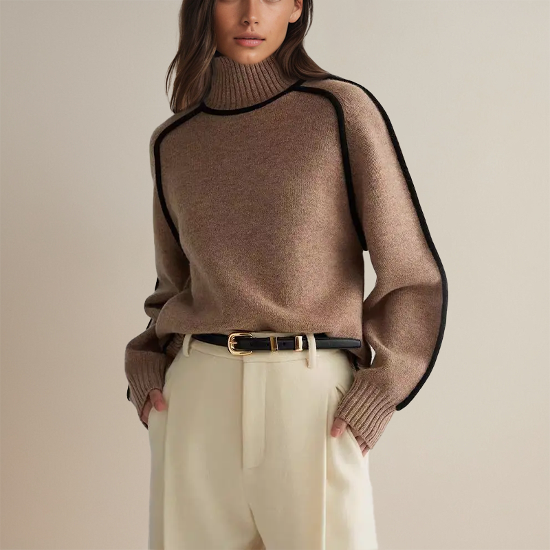 Belvenza | Maglione a Collo Alto in Cashmere Beige