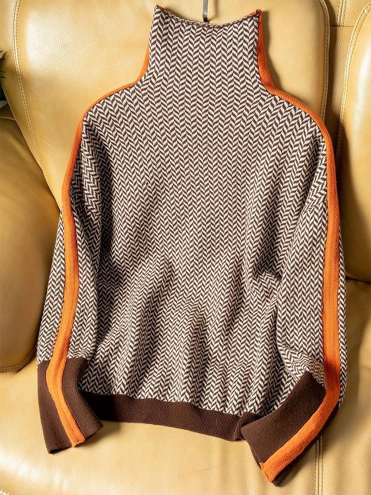 Belvenza | Maglione con Colletto Alto e Righe a Contrasto